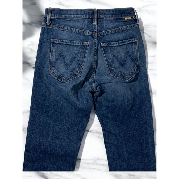Mother Superior Distressed Embroidered Straight Leg Blue Denim Jeans Raw Hem 0 - Picture 8 of 12